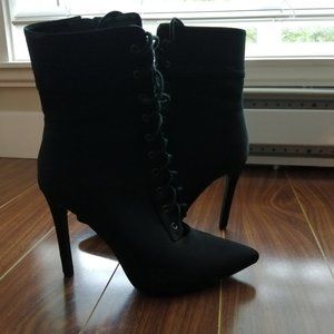 Black Lace-up Heeled Boots